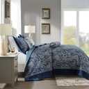 Madison Park Aubrey Reversible Quilted Bedspread Set, Solid Reverse Summer Breathable, Lightweight All Season Bedding Layer, Matching Shams, Bedspread King(120"x118"), Navy 5 Piece