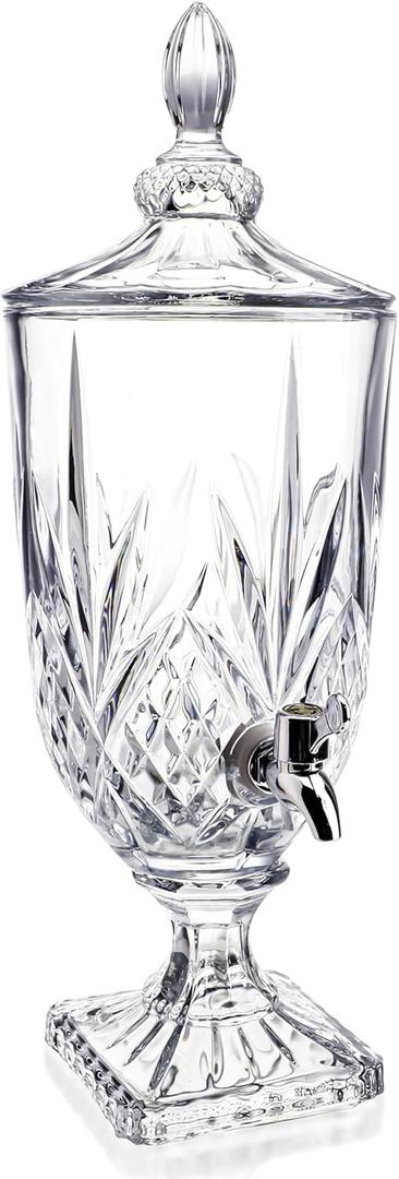 0.8 Gallon Glass Drink Dispenser for Parties 3L Crytal Iced Beverage Dispenser with Spigot Wedding Beverage Server for Party Bar (Floral)