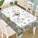 Jungle Safari Animals Rectangle Tablecloth 60 x 84 Inches, Tropical Wild Palm Leaves Decorative Dining Table Cloth, Botanical Dinner Tablecover Kids Baby Shower Birthday Party Picnic Decoration