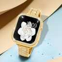 Mosonio Compatible with Apple Watch Band 38mm 40mm 41mm 42mm 44mm 45mm 46mm 49mm with 2 Pack Case Women, Jewelry Replacement Metal Bands Strap with Bling PC Protective Case for iWatch Ultra SE Series 11/10/9/8/7/6/5/4/3/2/1 (Sizes Vary By Mode)