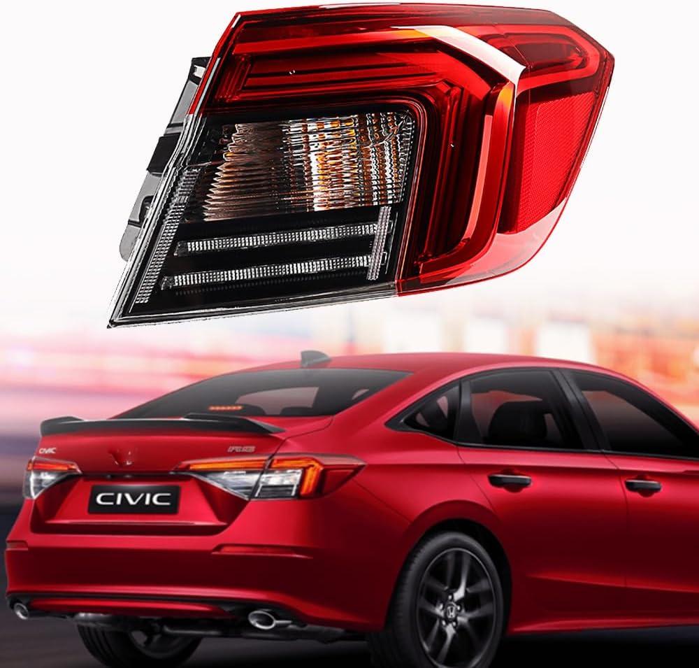 Astra Depot Replacement for Outer Tail Light Rear Lamp Assembly 2022 2023 2024 Civic Sedan with LED+Halogen Bulb, Passenger Right Side 33500T20A01 HO2805123