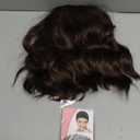 Short Chocolate Brown Wigs for Women Dark Brown Wavy Bob Wig with Bangs Medium Lenth Synthetic Natural Hair Wigs for Daily Party Use(14 Inch)