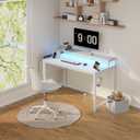Lufeiya White Computer Desk with LED Lights and Power Outlets, 40 Inch Home Office Desks with Monitor Stand, Teen Writing Study Table Gaming Desk with Charging Station, White, 39.4"