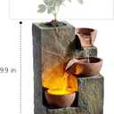 Tabletop Indoor Water Fountain 3-Tier Rock Waterfall Fountain with Warm LED Light and DIY Planting Pot Relaxing Small Water Feature for Desk or Home Decor (23061)