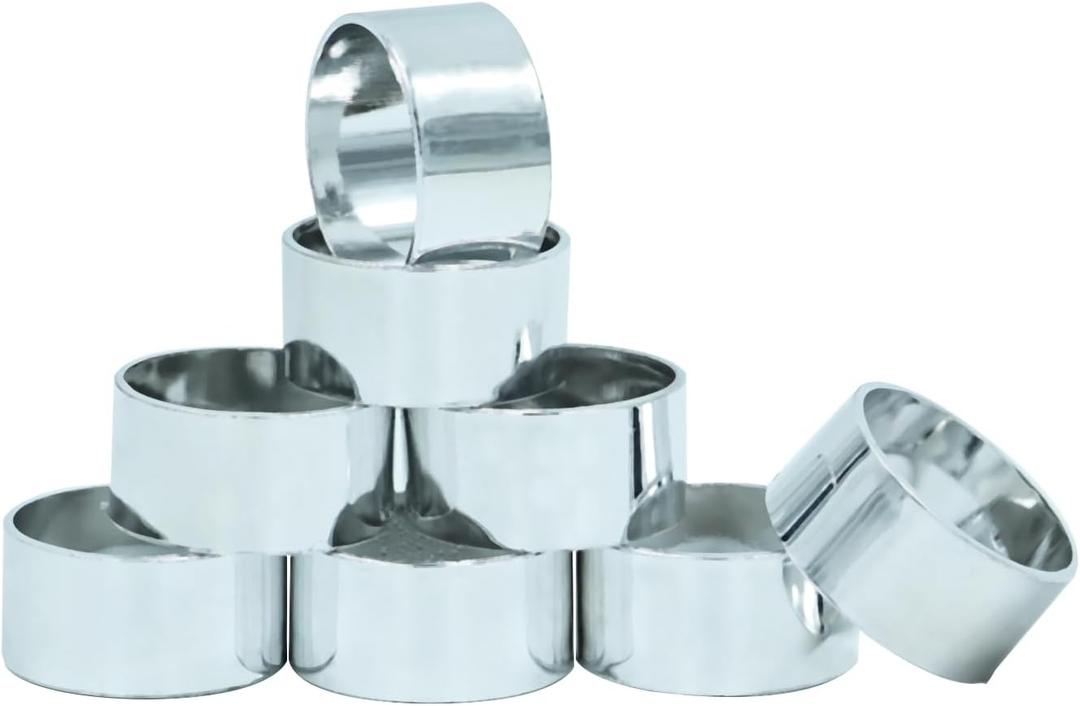 Premium Stainless Steel Napkin Rings Set of 8 - Rust-Proof 1/2" x3/4" Mini Tableware Decor for Weddings, Holidays & Everyday Dining (Silver)
