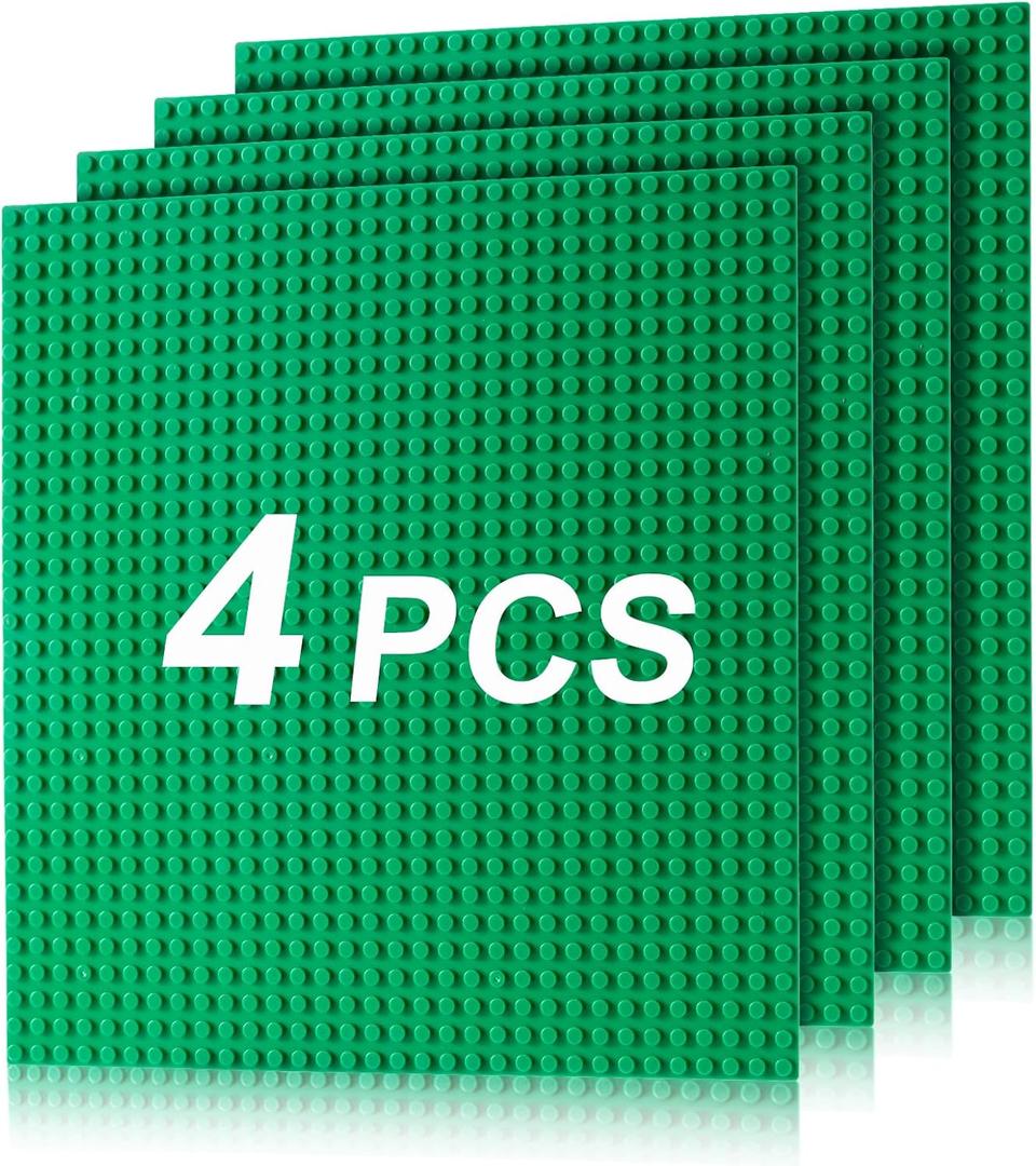 Husfunov 4 Pack Classic Baseplates, Building Plates for Building Bricks, Compatible with All Major Brands and Activity Table-Baseplate 10" x 10", Age 3 and up, Green