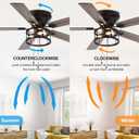 52 inch Flush Mount Ceiling Fan with Light Pull Chain, 5 Reversible Blades, Farmhouse Low Profile Crystal Lighting Ceiling Fan Chandelier for Bedroom Living Room