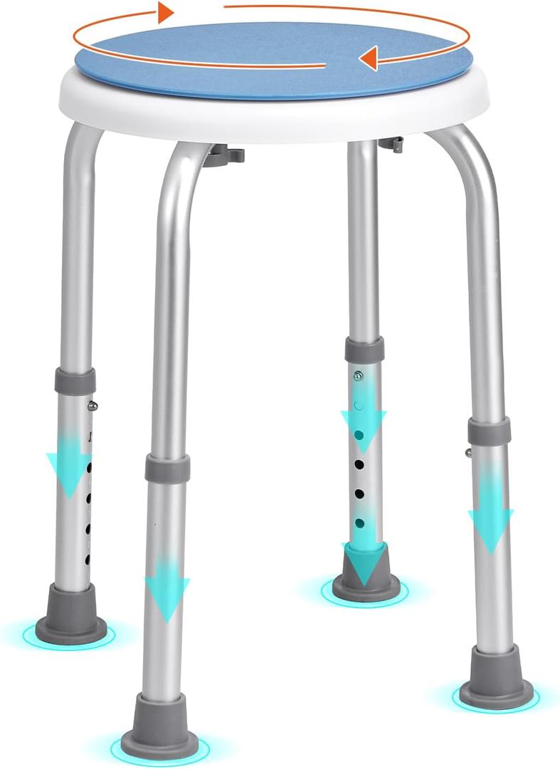 VEVOR Shower Chair for Inside Shower, 360 Degree Swivel Shower Seat, Adjustable Height Shower Stool, Non-Slip Bench Bathtub Seat Stool for Elderly Disabled Adults Handicap, 300 lbs Capacity