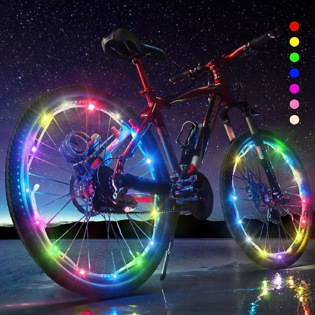 2-Tire Pack Bike Wheel Lights - Waterproof LED Bike Spoke Lights for Adult Bike/Kids Bikes Night Riding - 7 Colors LED Outdoor Bicycle Tire Safety Light Bike Spoke Decorations