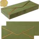 50 Pack #10 Business Envelopes with Gold Border, Self Seal Standard Envelopes with Gold Stickers for Office, Checks, Letter Mailing, Invoices, 4 1/8 x 9 1/2 Inches (Olive Green)