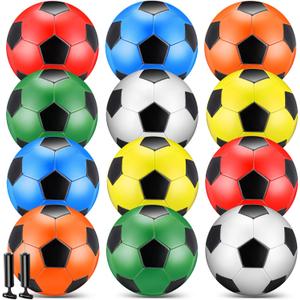 Deekin 12 Pcs Soccer Balls Bulk with Pump Deflated Sizes 3, 4, 5, Official Size Sport Soccer Ball Training Ball for Kids Youth Adult Game Match School Training Accessories Party Gift