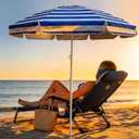 LOTTAFUN 6ft Beach Umbrella - Heavy Duty Wind Resistant UV 50+ Portable Sun Shade with Sand Anchor & Carry Bag, Outdoor Folding Umbrella for Beach, Pool, Patio, Garden (Blue strip) No Tilt