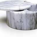 RSVP International Dual Compartment Box | Chic & Modern Herb Container | 10 Ounces Total | Swivel Top Protects Salts | Beautiful, Solid Marble, 5", White