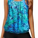 Yonique Blouson Tankini Swimsuits for Women 2 Piece Bathing Suits Tops with Boyshorts Modest Loose Fit Swimwear L