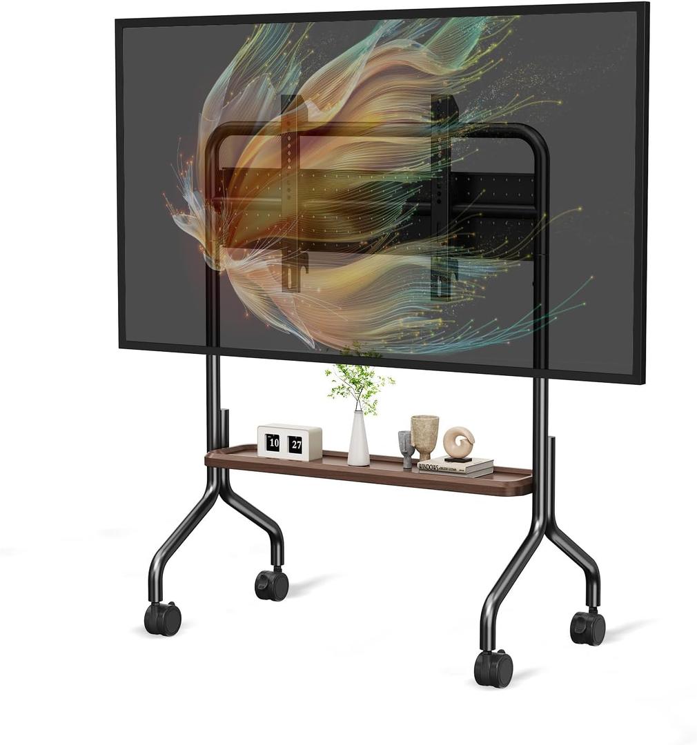 Easel Rolling TV Stand on Wheels for 32-75 Inch TVs with Shelves & Pegboard