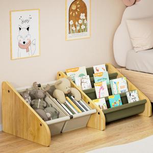 Polegas Montessori Kids Bookshelf - Toddlers Bookshelf with Tear-Proof Oxford Sling, Book Shelf for Kid Rooms with 4-Tier Stepped Depth Design to Display Books, Baby Bookcase for Nursery