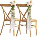 Meldel Wedding Chair Decorations Set of 10 Aisle Artificial Flowers White Pink Rose Garland with Hanging Ribbons for Ceremony Reception Church Pew Arrangement Party Aisle Decor