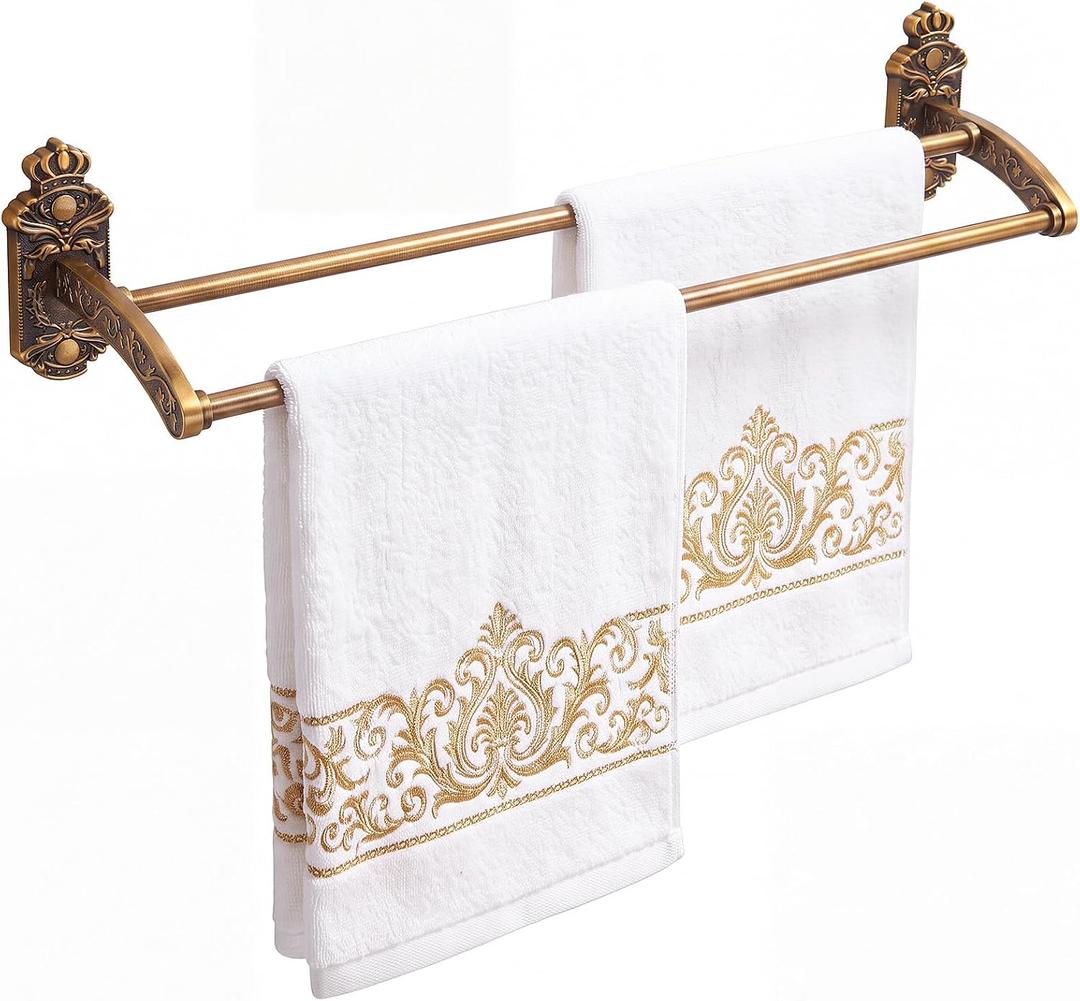 Mifoci Vintage Double Towel Bar, 24 Inch Antique Brass Bathroom Rack, Wall Mounted Heavy Duty Holder with Mounting Hardware for Bath Towels, Kitchen & Shower