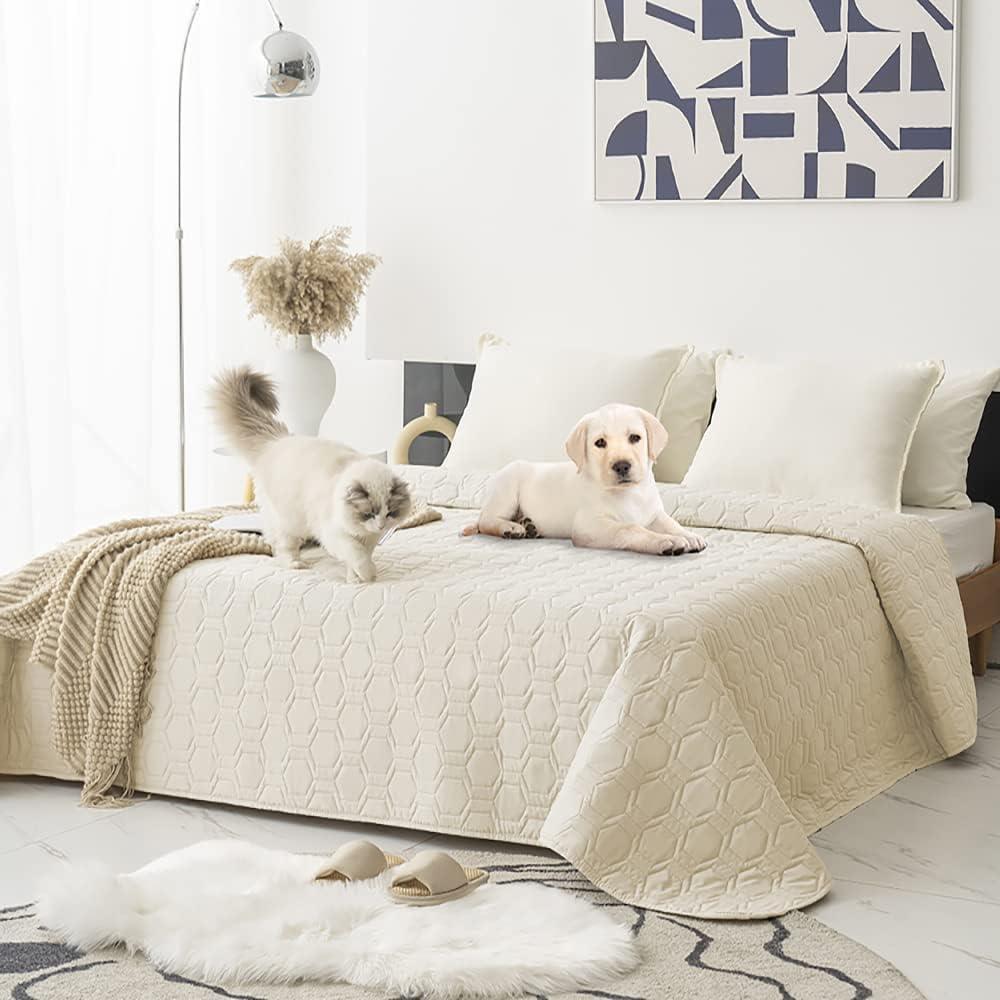 Waterproof and Anti-Slip Dog Bed Cover and Pet Blanket Sofa Pet Bed Mat car Incontinence Mattress Protectors Furniture Couch Cover for Most Cats Dogs, Pets 82x82- Ivory (82x82Inch (Pack of 1))