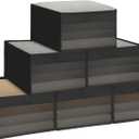 STORAGE MANIAC 6 Pack Storage Bins with Clear Window, Storage Boxes for Shelves, Sturdy Foldable Closet Organization Fabric Shelf Basket for Toy, Towel, Book, Jeans, Offices, Dorm, Wardrobe, Black