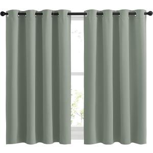 NICETOWN Blackout Sage Green Curtains for Cafe 45 inch Length - Grommet Room Darkening Sound Reducing Solid Curtains and Drapes for Small Windows, W52 x L45, 2 Panels