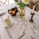 Joyfol Day Linen Waterproof Tablecloth with Tassels, Rustic Farmhouse Flowers Embroidery Table Cloths for Rectangle Tables, Heavy Weight Spill-Proof Table Covers, Coffee Florals, 55''x 86''
