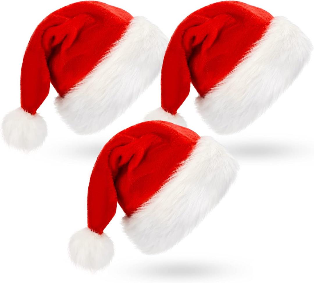 BOSONER Santa Hat: Christmas Hat Adult - Santa Hat for Women and Men - Led Santa Hat (3 Pack)