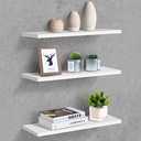 DODOBEYA White Floating Shelves,Set of 3 Wall Mounted Modern Floating Shelf Elegant White Wooden Display Wall Shelves for Living Room Bedroom Kitchen Bathroom Kitchen,Length 17''