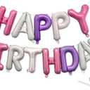 Pink Purple Happy Birthday Balloon Banner Set -16 Inch Foil Letters Balloons, Reusable Birthday Decorations and Party Supplies, Suitable for Men and Women's Birthday DecorationsParty Backdrop