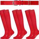 Haysandy Baseball or Softball Sock and Belt Combo Set 3 Football Baseball Socks with Softball Belt for Youth Boys Kids (Red, S)
