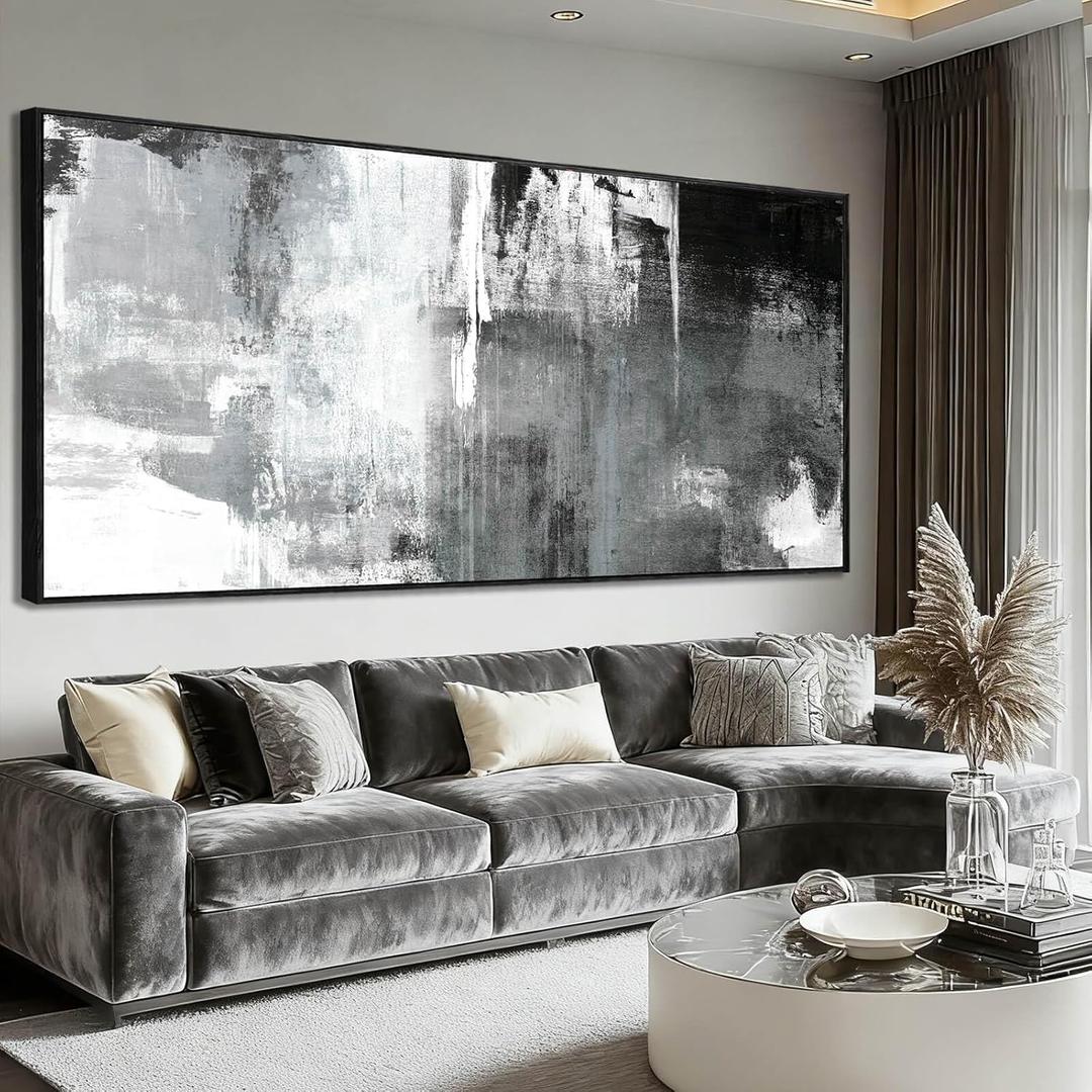 Kureful Black and White Canvas Wall Art Neutral Wall Decor Abstract Poster Printing 32"x70" Pictures for Office Artwork for Bedroom