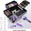 Stagiant Rolling Makeup Train Case Large Storage Cosmetic Trolley 4 Tray with Sliding Rail Removable Middle Layer with Key Swivel Wheels Salon Barber Case Traveling Cart Trunk