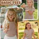 Vinsatin Girl's Short Sleeve Shirts Henley Round Neck Button up Tops Loose Fit Summer Basic Tees(13-14 Years,Khaki)