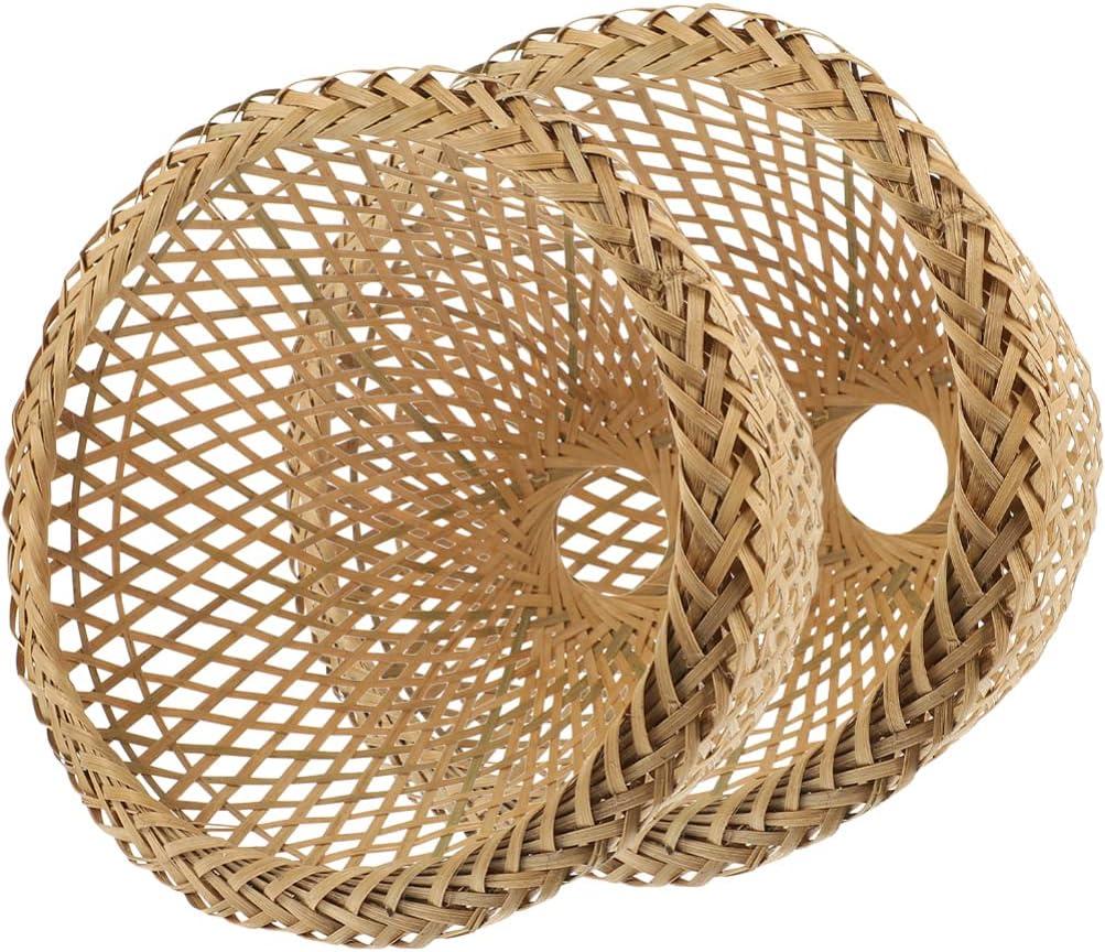 Rattan Lamp Shade 2pcs Woven Lampshade Weave Lighting Rattan Pendant Light Shade Wicker Basket Hanging Ceiling Light Cover Fixture for Cafe Decor Japanese Decor