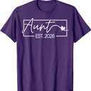 Promoted to Aunt Est 2026 Aunt to Be 1St Time Aunt T-Shirt, Violet, M