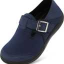 XIHALOOK Womens Walking Shoes Wide Toe Barefoot Shoes Zero Drop Minimalist Loafer with Adjustable Strap Slip on Clogs (Navy) 9 wide