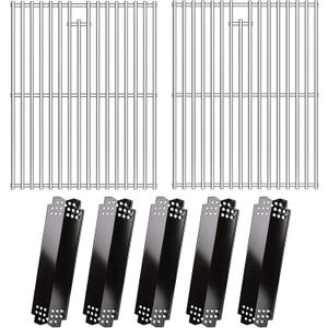Hisencn Grill Parts for Home Depot Nexgrill 4 Burner 720-0830H, 5 Burner 720-0888N, 720-0888 Grill, Porcelain Steel Heat Plates, Stainless Steel Grill Grates, Replacement Parts for Nexgrill 5 Burner