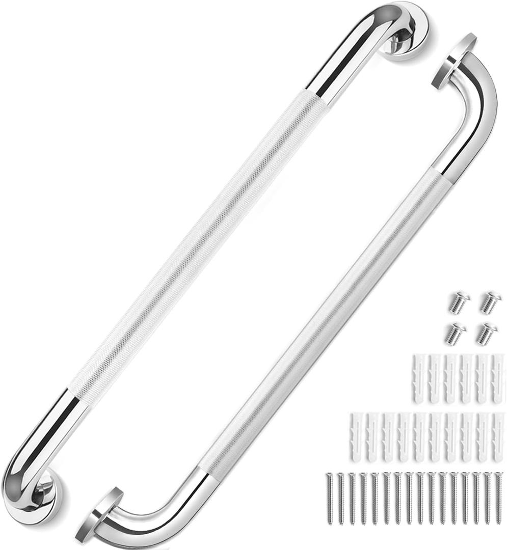 2 Pack Grab Bars for Elderly for Wall, Fit for 24 Inch Studs, Knurled Anti-Slip Bathroom Shower Grab Bars for Seniors, Safety Handicap Grab Bars for Shower, Shower Handles for Elderly, Tesuchan