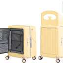 smilesun 20" Carry On Luggage with Seat For Kids & Adults，Hardside Ride On Suitcase Front Opening with 360°Spinner and TSA Lock For Travel (Yellow with Front Open, 20")