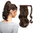 CJL HAIR 14" Short Ponytail Hair Extension Wrap Around Pony Tail Clip in Curly Wavy Synthetic Fake Hairpiece for Women Medium Brown