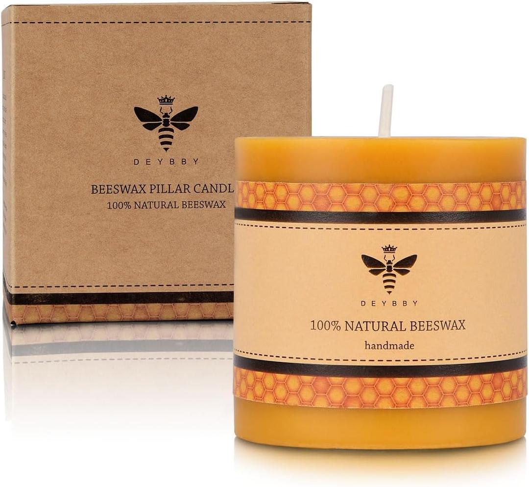 3 x 3'' Natural Beeswax Pillar Candle, Large Beeswax Candle for Home Spa Yoga, Yellow Raw (3x3 inch(1 Pack))