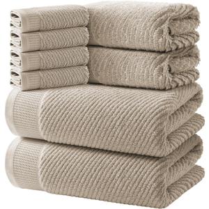 REDKISS 8-Piece Premium Towel Set, 2 Bath Towels, 2 Hand Towels, 4 Washcloths, 100% Cotton, Quick Dry, Highly Absorbent Towels for Bathroom, Gym, Hotel, Spa, Dark Coffee
