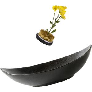 Japanese Ikebana Vase Kit,2inch Flower Frog Kanzan with 9inch Bowl Vase - Floral Frog Included,Various Styles (Frosted, Hammering Pattern)
