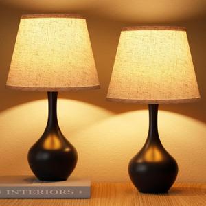 Seealle Touch Table Lamps for Bedroom Set of 2,3-Way Dimmable Small Bedside Lamps for Night Stands with Wires, Black Desk Lamps for Kids Room,Office,Living Room, End Table(LED Bulbs Included)