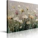 Serene White Lavender Floral Canvas Wall Art Framed Oil Painting Impressionist Botanical Print Thick Textured Artwork Pastel Wall Decor Poster for Calming Bedroom Living Room Home Decor 16x24 Inches