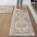 GENIMO Kitchen Mats for Floor, 2PCS Kitchen Rugs Non Slip Washable, Waterproof Anti Fatigue Mat, Comfort Standing Runner Rug for Sink, Office, Laundry, Home, 17.3"x59"+17.3"x30", Orange&Brown