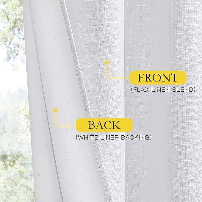 NICETOWN Natural 100% Blackout Linen Curtains 84 inch Long Burg for Living Room, 2 Panels, 52" Wide, Farmhouse Thick Completely Blackout Window Treatment Thermal Insulated Warm Drapes for Winter