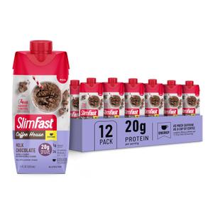 SlimFast Protein Shake, NEW Milk Chocolate- 20g Protein, Meal Replacement Shake Ready to Drink, High Protein with Low Carb and Low Sugar, 24 Vitamins and Minerals, 11 Fl Oz (Pack of 12), BBD: 02/11/2027