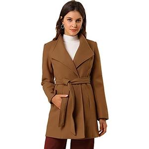 Allegra K Women's Classic Stand Collar Outwear Overcoat Long Sleeve Winter Belted Pea Coat, Small