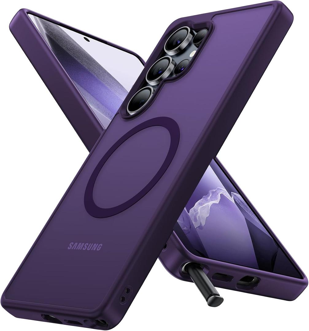 Magnetic Shockproof for Samsung Galaxy S25 Ultra Case, 12FT Military-Grade Protection [Compatible with MagSafe] Slim Rugged Frosted Matte Hard Back Bumper for S25 Ultra Phone Case, Purple